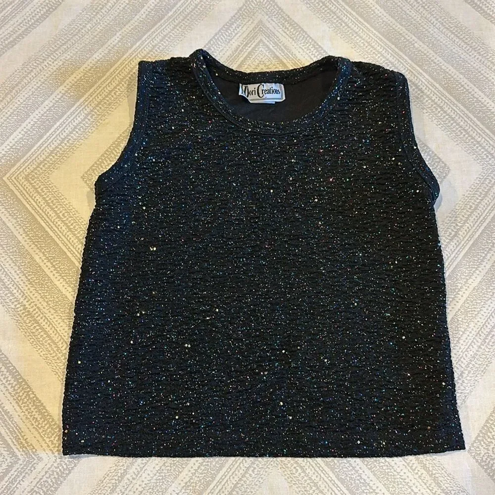 Dori Creations Girls Black with Sparkle Tank Top with Skirt Matching Set - 8/10